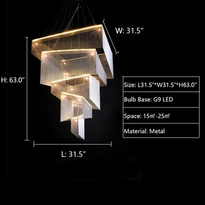 Extra Large Art Multi - tier Aluminum Chain Tassel Chandelier for High - Ceiling Room - cyranlamps