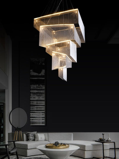 Extra Large Art Multi - tier Aluminum Chain Tassel Chandelier for High - Ceiling Room - cyranlamps