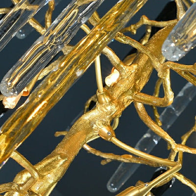 Extra Large Brass Tree Branch LED Chandelier Crystal Bar Drops Ceiling Light Fixture For Foyer Living Room Hall - cyranlamps
