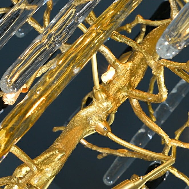 Extra Large Brass Tree Branch LED Chandelier Crystal Bar Drops Ceiling Light Fixture For Foyer Living Room Hall - cyranlamps