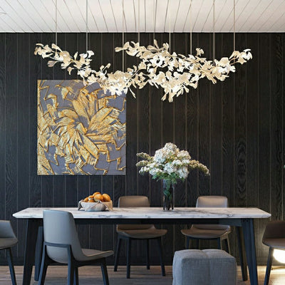 Extra Large Ceramics Twig White Flowers Chandelier Iron Tree Branch Pendant Light For Big Living/ Dining Room - cyranlamps