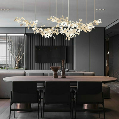 Extra Large Ceramics Twig White Flowers Chandelier Iron Tree Branch Pendant Light For Big Living/ Dining Room - cyranlamps