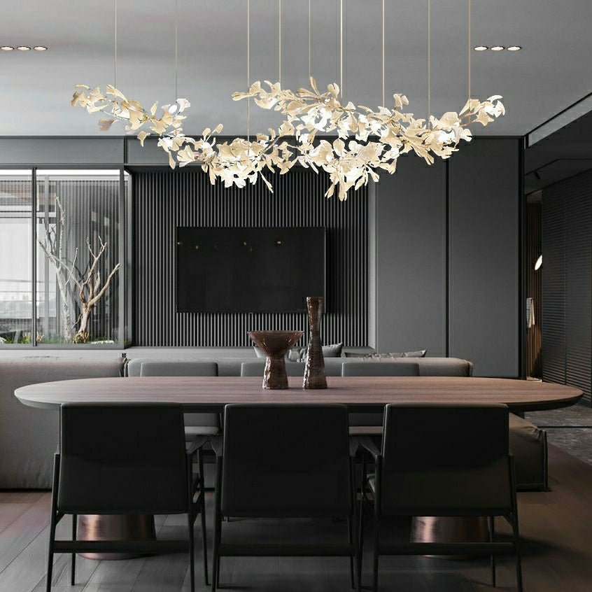 Extra Large Ceramics Twig White Flowers Chandelier Iron Tree Branch Pendant Light For Big Living/ Dining Room - cyranlamps