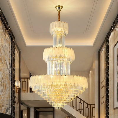 Extra Large Crystal Feather Style Chandelier Long Foyer Staircase Ceiling Lighting Fixture For Living Room - cyranlamps
