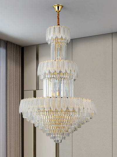 Extra Large Crystal Feather Style Chandelier Long Foyer Staircase Ceiling Lighting Fixture For Living Room - cyranlamps