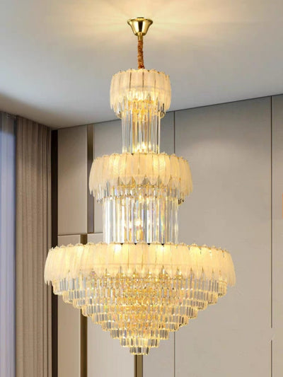 Extra Large Crystal Feather Style Chandelier Long Foyer Staircase Ceiling Lighting Fixture For Living Room - cyranlamps