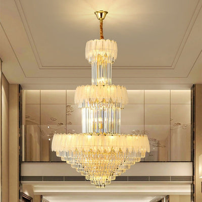Extra Large Crystal Feather Style Chandelier Long Foyer Staircase Ceiling Lighting Fixture For Living Room - cyranlamps