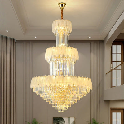 Extra Large Crystal Feather Style Chandelier Long Foyer Staircase Ceiling Lighting Fixture For Living Room - cyranlamps