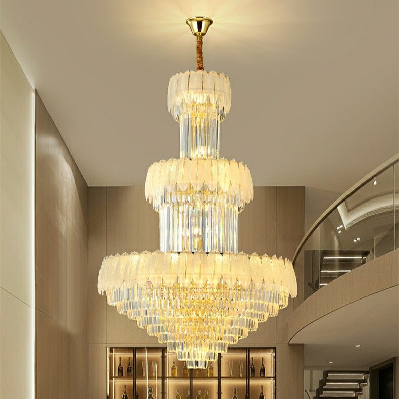 Extra Large Crystal Feather Style Chandelier Long Foyer Staircase Ceiling Lighting Fixture For Living Room - cyranlamps