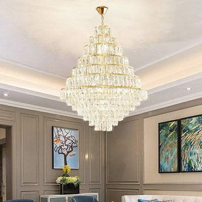 Extra Large Decorative Crystal Chandelier Foyer Hall Ceiling Light Fixture For Staircase In Gold/ Chrome - cyranlamps
