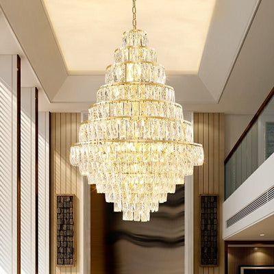 Extra Large Decorative Crystal Chandelier Foyer Hall Ceiling Light Fixture For Staircase In Gold/ Chrome - cyranlamps