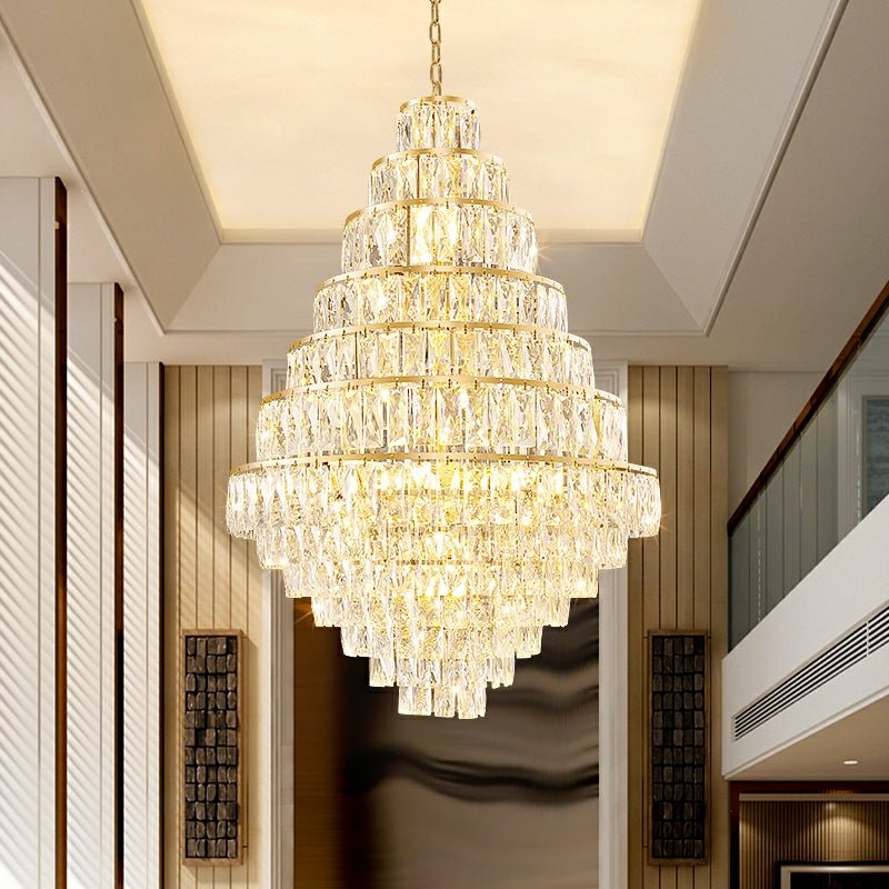Extra Large Decorative Crystal Chandelier Foyer Hall Ceiling Light Fixture For Staircase In Gold/ Chrome - cyranlamps