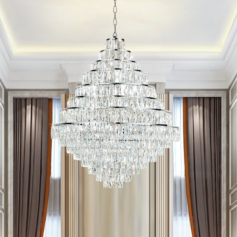 Extra Large Decorative Crystal Chandelier Foyer Hall Ceiling Light Fixture For Staircase In Gold/ Chrome - cyranlamps