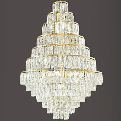 Extra Large Decorative Crystal Chandelier Foyer Hall Ceiling Light Fixture For Staircase In Gold/ Chrome - cyranlamps