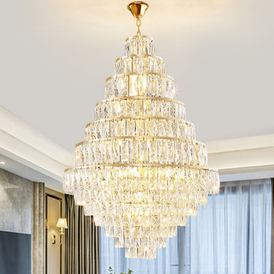 Extra Large Decorative Crystal Chandelier Foyer Hall Ceiling Light Fixture For Staircase In Gold/ Chrome - cyranlamps