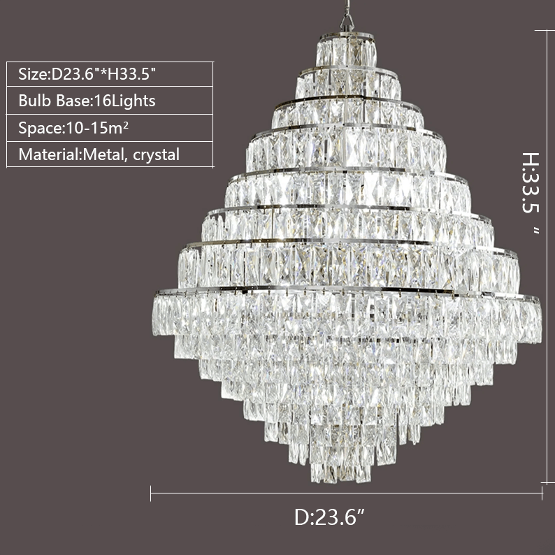 Extra Large Decorative Crystal Chandelier Foyer Hall Ceiling Light Fixture For Staircase In Gold/ Chrome - cyranlamps