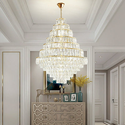 Extra Large Decorative Crystal Chandelier Foyer Hall Ceiling Light Fixture For Staircase In Gold/ Chrome - cyranlamps
