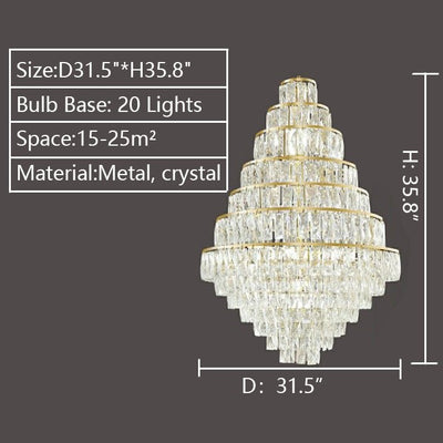 Extra Large Decorative Crystal Chandelier Foyer Hall Ceiling Light Fixture For Staircase In Gold/ Chrome - cyranlamps