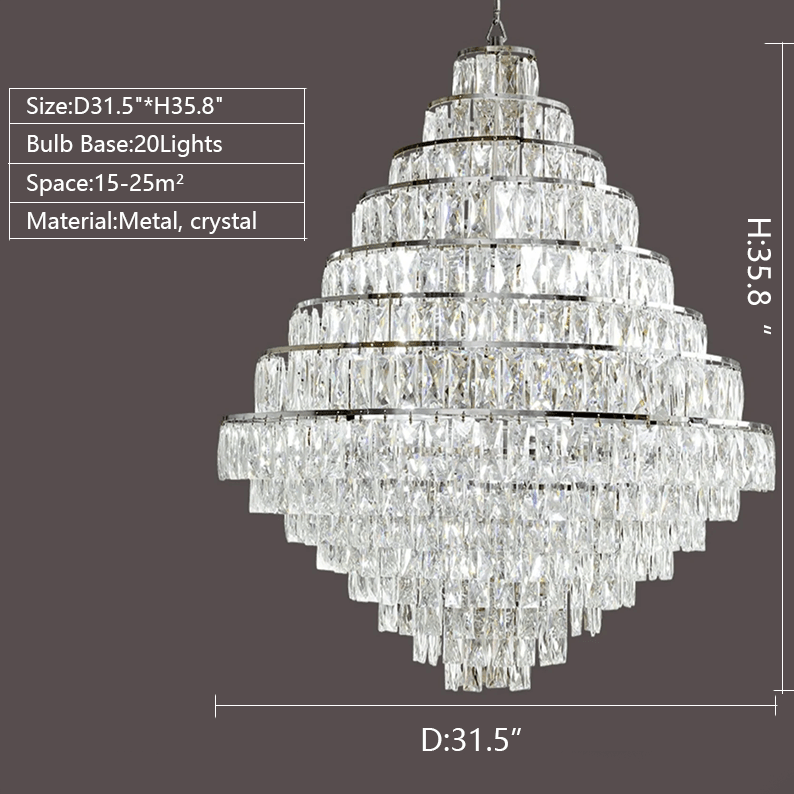 Extra Large Decorative Crystal Chandelier Foyer Hall Ceiling Light Fixture For Staircase In Gold/ Chrome - cyranlamps
