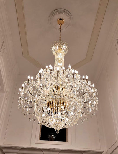 Extra Large European - style Multi - layers Candle Luxury Crystal Chandelier Gold Art Foyer/Staircase Decorative Light Fixture - cyranlamps