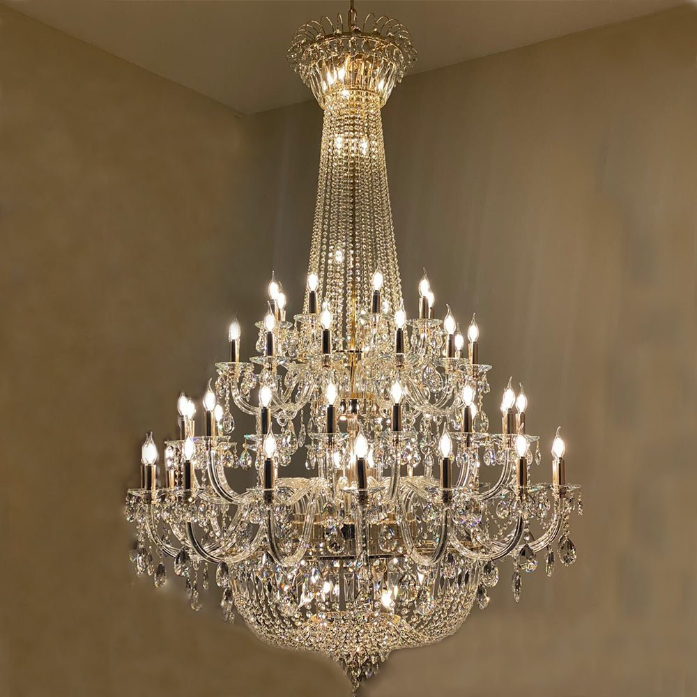 Extra Large European - style Multi - layers Candle Luxury Crystal Chandelier Gold Art Foyer/Staircase Decorative Light Fixture - cyranlamps