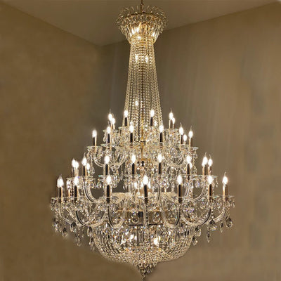 Extra Large European - style Multi - layers Candle Luxury Crystal Chandelier Gold Art Foyer/Staircase Decorative Light Fixture - cyranlamps