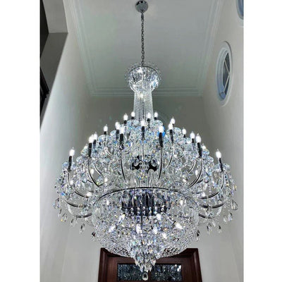 Extra Large European - style Multi - layers Candle Luxury Crystal Chandelier Gold Art Foyer/Staircase Decorative Light Fixture - cyranlamps