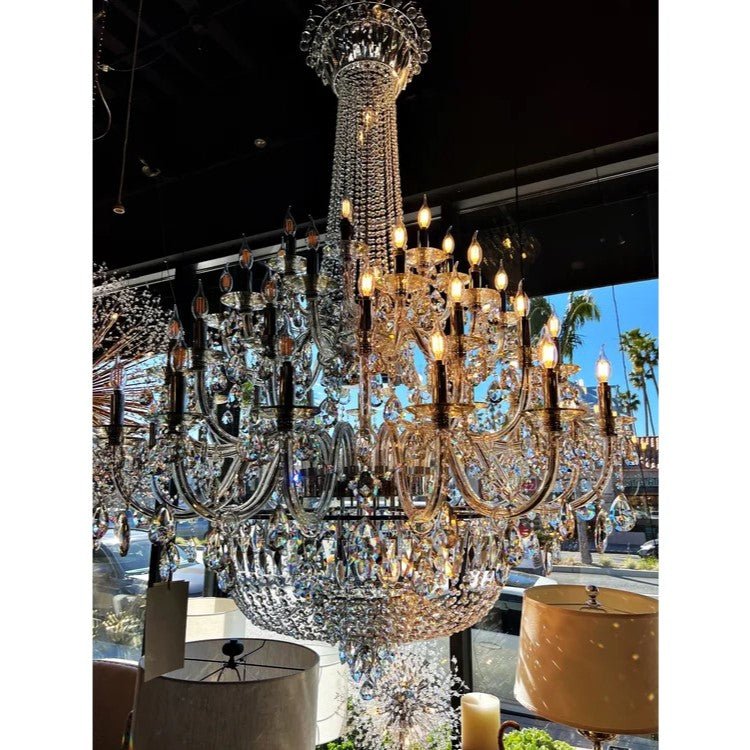 Extra Large European - style Multi - layers Candle Luxury Crystal Chandelier Gold Art Foyer/Staircase Decorative Light Fixture - cyranlamps