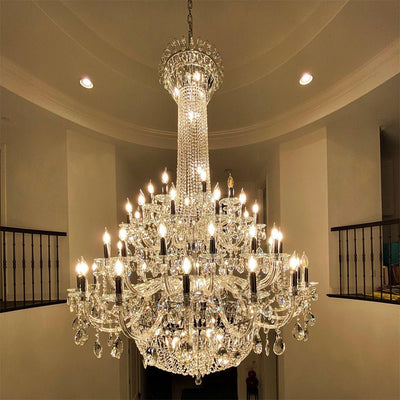 Extra Large European - style Multi - layers Candle Luxury Crystal Chandelier Gold Art Foyer/Staircase Decorative Light Fixture - cyranlamps