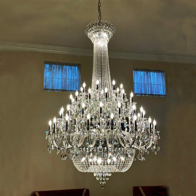 Extra Large European - style Multi - layers Candle Luxury Crystal Chandelier Gold Art Foyer/Staircase Decorative Light Fixture - cyranlamps