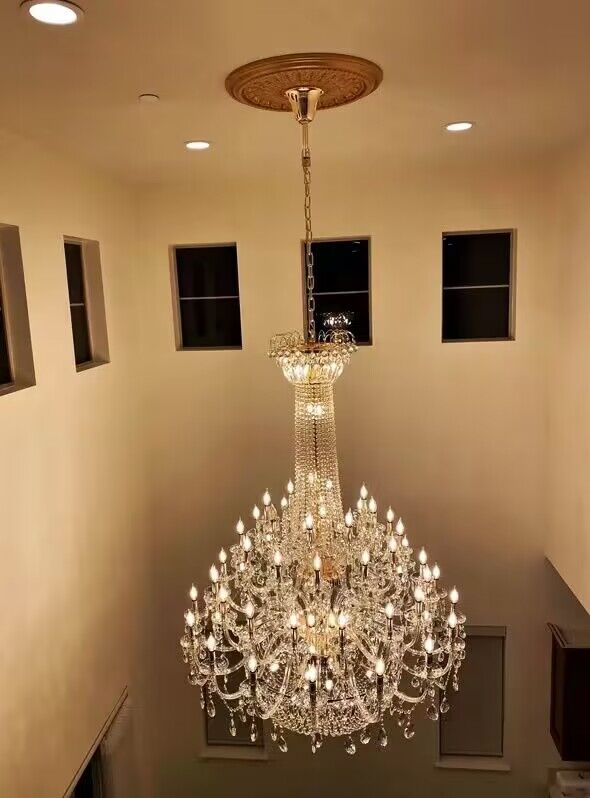 Extra Large European - style Multi - layers Candle Luxury Crystal Chandelier Gold Art Foyer/Staircase Decorative Light Fixture - cyranlamps