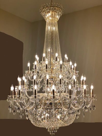 Extra Large European - style Multi - layers Candle Luxury Crystal Chandelier Gold Art Foyer/Staircase Decorative Light Fixture - cyranlamps