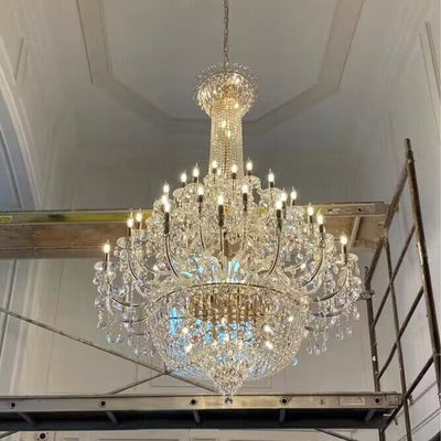 Extra Large European - style Multi - layers Candle Luxury Crystal Chandelier Gold Art Foyer/Staircase Decorative Light Fixture - cyranlamps