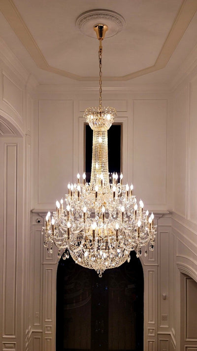 Extra Large European - style Multi - layers Candle Luxury Crystal Chandelier Gold Art Foyer/Staircase Decorative Light Fixture - cyranlamps