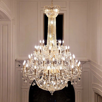 Extra Large European - style Multi - layers Candle Luxury Crystal Chandelier Gold Art Foyer/Staircase Decorative Light Fixture - cyranlamps