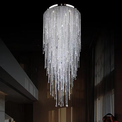 Extra Large Flush Mount Crystal Tassel Pendant Chandelier for Living Room/High - Ceiling Room/Foyer - cyranlamps