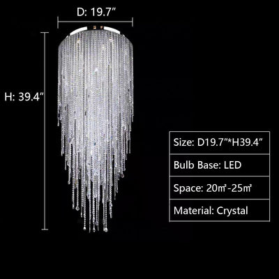 Extra Large Flush Mount Crystal Tassel Pendant Chandelier for Living Room/High - Ceiling Room/Foyer - cyranlamps