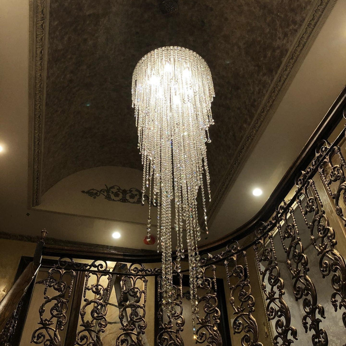 Extra Large Flush Mount Crystal Tassel Pendant Chandelier for Living Room/High - Ceiling Room/Foyer - cyranlamps