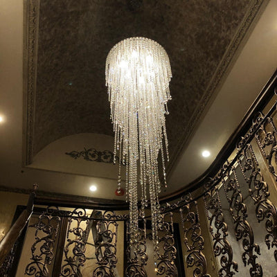 Extra Large Flush Mount Crystal Tassel Pendant Chandelier for Living Room/High - Ceiling Room/Foyer - cyranlamps