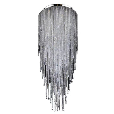 Extra Large Flush Mount Crystal Tassel Pendant Chandelier for Living Room/High - Ceiling Room/Foyer - cyranlamps