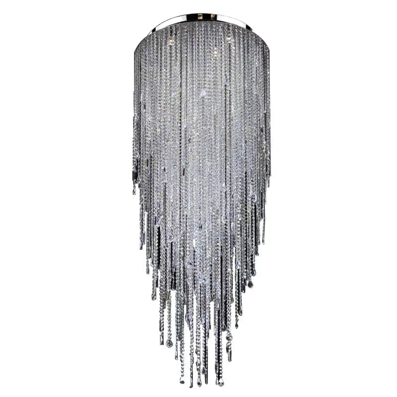 Extra Large Flush Mount Crystal Tassel Pendant Chandelier for Living Room/High - Ceiling Room/Foyer - cyranlamps