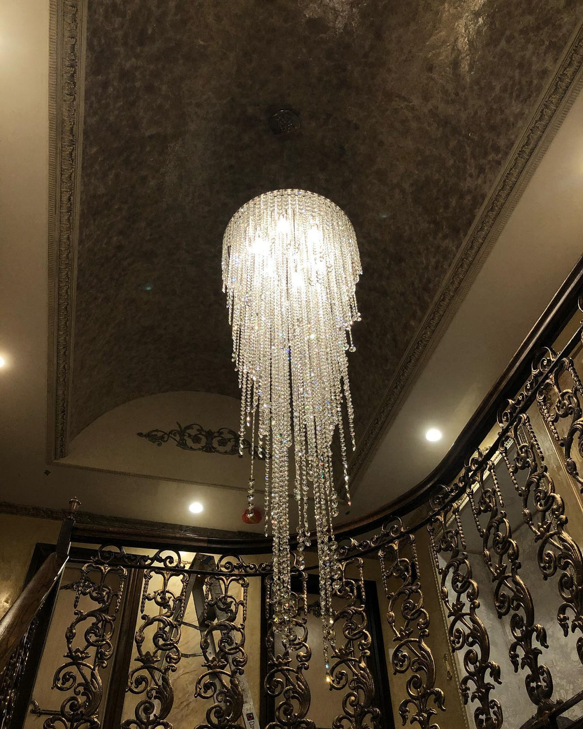 Extra Large Flush Mount Crystal Tassel Pendant Chandelier for Living Room/High - Ceiling Room/Foyer - cyranlamps