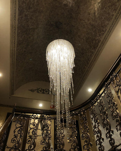 Extra Large Flush Mount Crystal Tassel Pendant Chandelier for Living Room/High - Ceiling Room/Foyer - cyranlamps