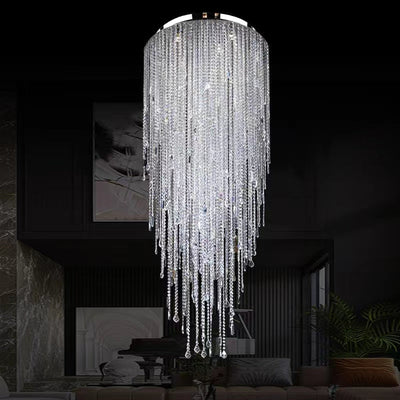 Extra Large Flush Mount Crystal Tassel Pendant Chandelier for Living Room/High - Ceiling Room/Foyer - cyranlamps