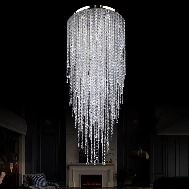 Extra Large Flush Mount Crystal Tassel Pendant Chandelier for Living Room/High - Ceiling Room/Foyer - cyranlamps