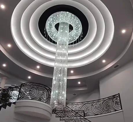 Extra Large Flush Mount Silver Waterfall Luxury Ceiling Crystal Chandelier for High - ceiling Living Room/Duplex Hall - cyranlamps