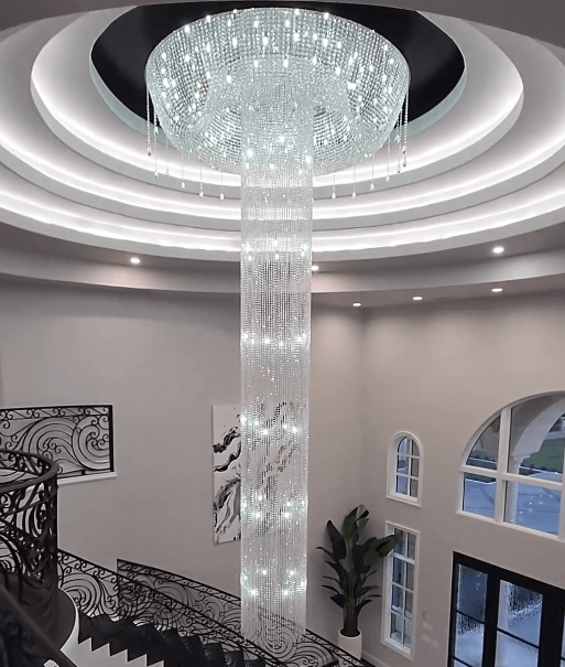 Extra Large Flush Mount Silver Waterfall Luxury Ceiling Crystal Chandelier for High - ceiling Living Room/Duplex Hall - cyranlamps
