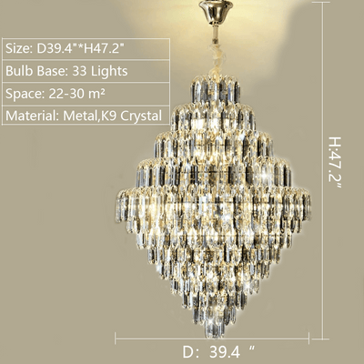 Extra Large Foyer Decorative Crystal Lighting Fixture Living Room Crystal Chandelier For Entryway Staircase - cyranlamps