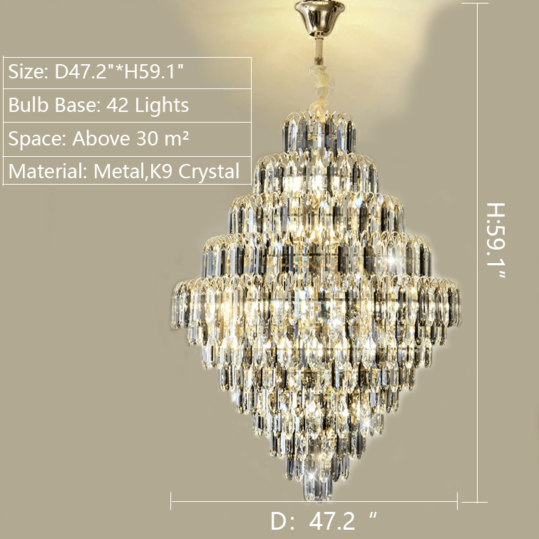 Extra Large Foyer Decorative Crystal Lighting Fixture Living Room Crystal Chandelier For Entryway Staircase - cyranlamps