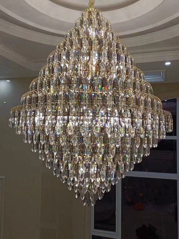 Extra Large Foyer Decorative Crystal Lighting Fixture Living Room Crystal Chandelier For Entryway Staircase - cyranlamps